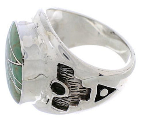 Silver And Turquoise Inlay Southwest Jewelry Ring Size 7-1/2 TX38659